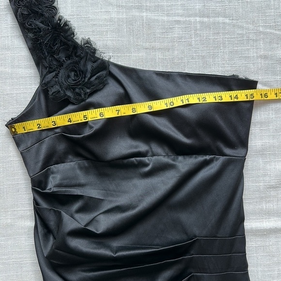 Ruby rox one shoulder ruched midi black cocktail dress SZ 5 - Picture 8 of 11